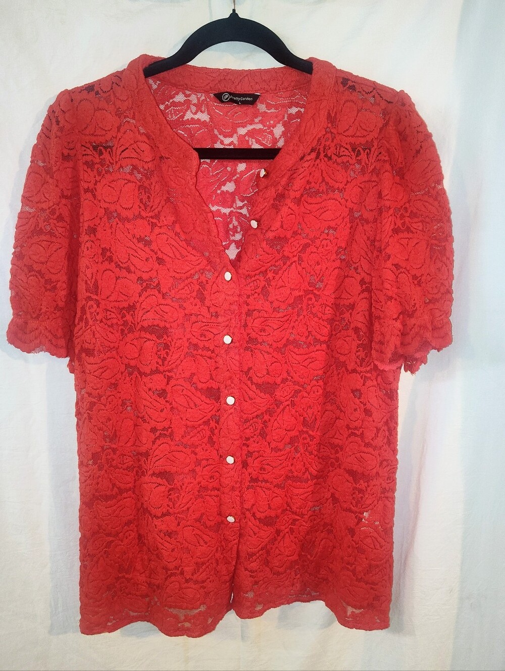 Pretty Green Red Lace Button-Front Blouse